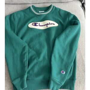 Vintage Champion Reverse Weave Crew Neck Sweatshirt Retro Green Oval Logo S